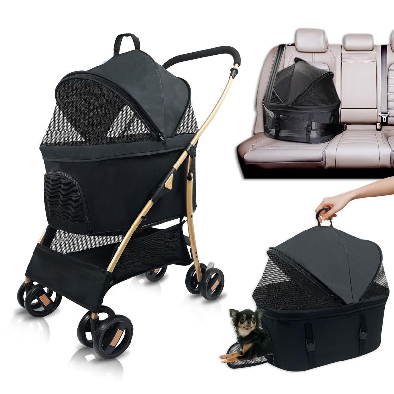 Photo 1 of **SEE NOTES**Black 4 Wheels Dog Strollers Pet Stroller for Medium Small Dog Removable Foldable Portable Dog Carrier in Car or RV Puppy Stroller for 0-30 lbs