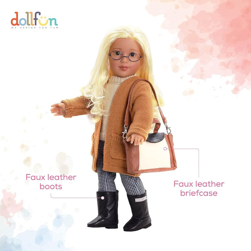 Photo 3 of (READ FULL POST) World Girls 18 inch Fashion Doll Set Olivia(North America) Fashion Dress Up Doll with Hair for Styling, Clothes, Shoes and Accessories. Blonde Hair and Green Eyes, Caucasian
