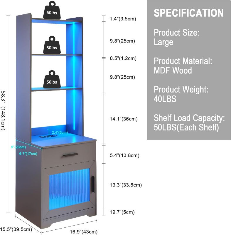 Photo 4 of (READ FULL POST) dnbss Tall Nightstand with Wireless Charging Station 13.7"D x 18.3"W x 54"H