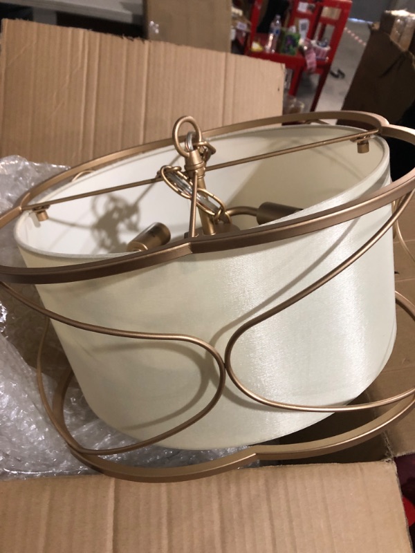 Photo 3 of **MISSING HARDWARE**
Gold Drum Chandelier, Modern 3-Light Pendant Lighting Fixture  16"x7