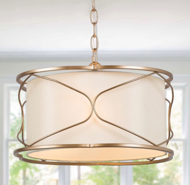 Photo 1 of **MISSING HARDWARE**
Gold Drum Chandelier, Modern 3-Light Pendant Lighting Fixture  16"x7