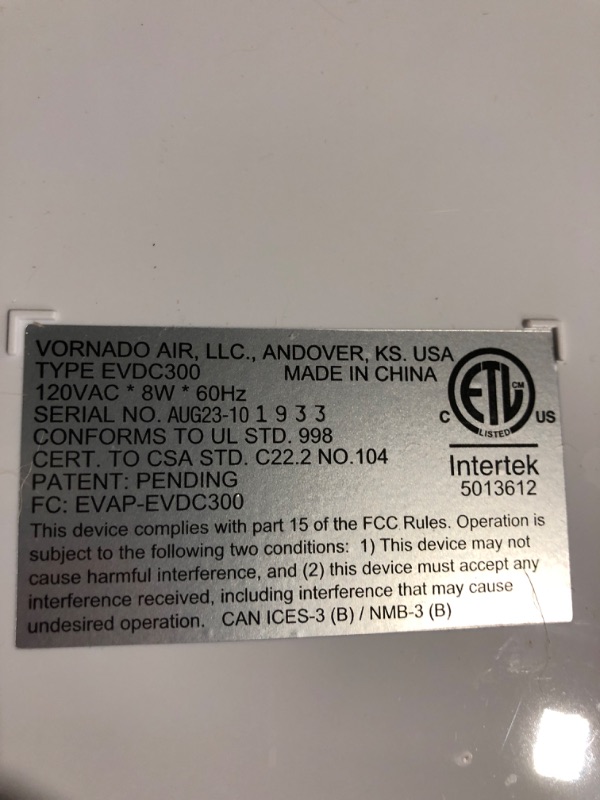 Photo 1 of * used * powers on *
Vornado EVDC300 Energy Smart Evaporative Humidifier 