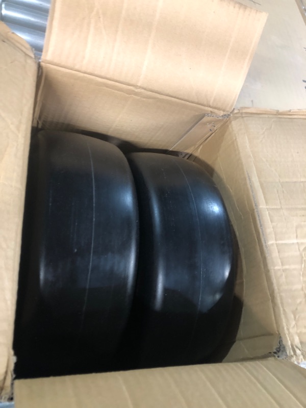 Photo 2 of 2 PCS Upgrade 13x5.00-6" Flat Free Lawn Mower Smooth Tire, Commercial Grade Lawn and Garden Mower Turf Replacement Solid Tire and Wheel with Steel Rim, 3/4" Grease Bushing and 3.25"-5.9" Centered Hub