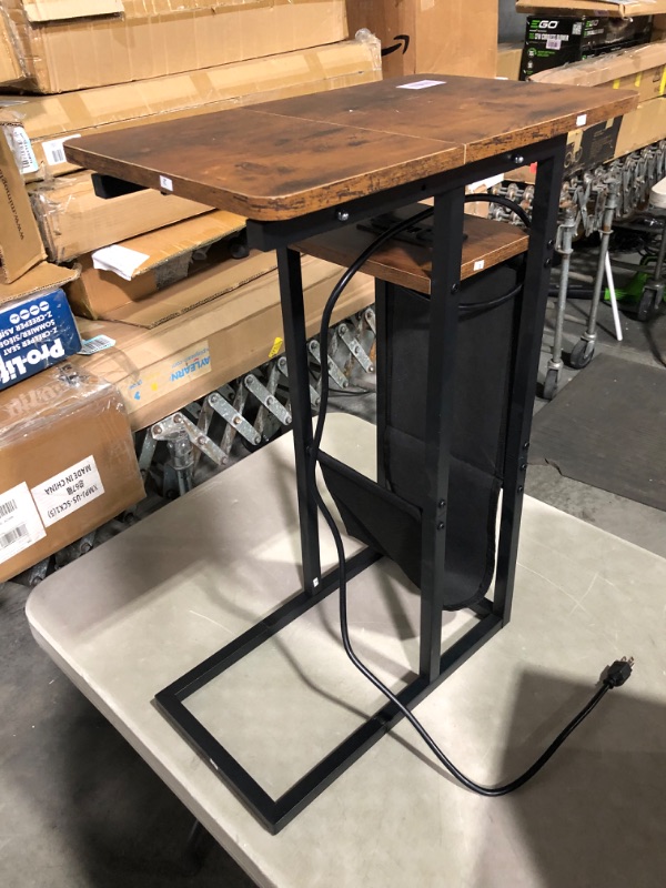 Photo 3 of ***NO WHEELS - SCRATCHED - NO PACKAGING - VERY FLIMSY AND WOBBLY***
Colima C Shaped Slide Cover End Table with Charging Station Rustic Brown with USB Port 