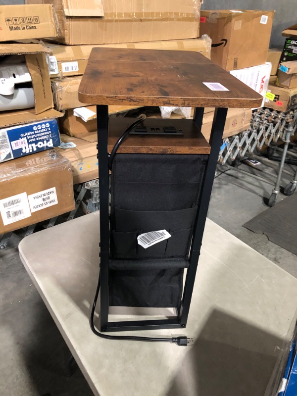 Photo 2 of ***NO WHEELS - SCRATCHED - NO PACKAGING - VERY FLIMSY AND WOBBLY***
Colima C Shaped Slide Cover End Table with Charging Station Rustic Brown with USB Port 