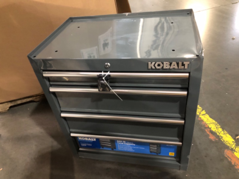 Photo 3 of **Dented**Kobalt 26.7-in W x 33-in H 4-Drawer Steel Rolling Tool Cabinet (Gray)