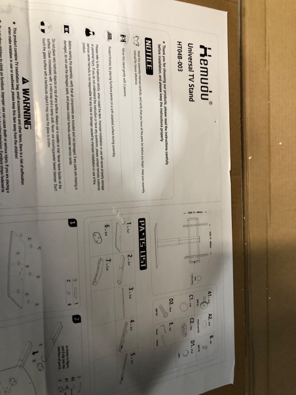 Photo 4 of **NONREFUNDABLE**FOR PARTS OR REPAIR**SEE NOTES**
Universal Swivel TV Stand/Base Table Top TV Stand 40 to 86 inch TVs 110 Degree Swivel, 5 Level Height Adjustable, Heavy Duty Tempered Glass Base, Holds up to 132lbs Screens, HT04B-003 40"-86" SWIVEL TV STA