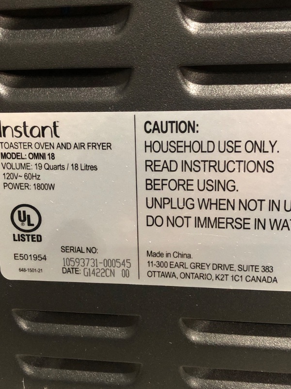 Photo 4 of * dial not functional * sold for parts/repair *
Instant Omni Air Fryer Toaster Oven Combo 19 QT/18L, From the Makers of Instant Pot, 7-in-1 Functions