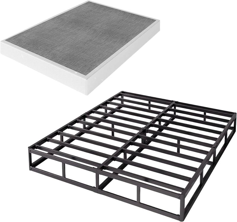 Photo 1 of  Full Size Box Spring and Cover Set, 5 inch Low Profile Heavy Duty Metal Structure with Easy Clean Bed Skirt, Non-Slip, Noise Free, Easy Assembly