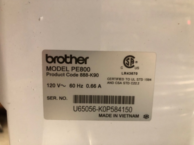 Photo 2 of **no power cord**Brother PE800 Embroidery Machine, 138 Built-in Designs, 5" x 7" Hoop Area, Large 3.2" LCD Touchscreen, USB Port, 11 Font Styles