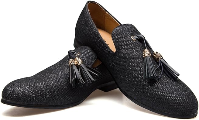 Photo 1 of Men's Vintage Velvet Embroidery Noble Loafer Shoes Slip-on Loafer Smoking Slipper Tassel Loafer size 13