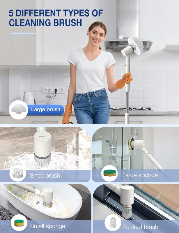 Photo 3 of (DAMAGED) Nismile Electric Spin Scrubber, Cordless Cleaning Brush with Bi-Direction Rotation