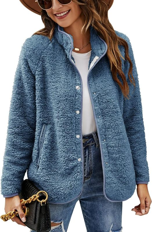 Photo 1 of Micoson Women's Long Sleeve Cardigan Coat Lapel Button Down Warm Fuzzy Fleece Jacket Large 