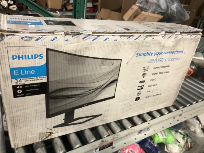 Photo 2 of PHILIPS 34E1C5600HE 34" UltraWide QHD 21:9 Monitor with Built-in Windows Hello Webcam & Noise Canceling Mic, USB-C Docking, Stereo Speakers, 100Hz, 4-Year Advance Replacement 34" WQHD Curved Screen 