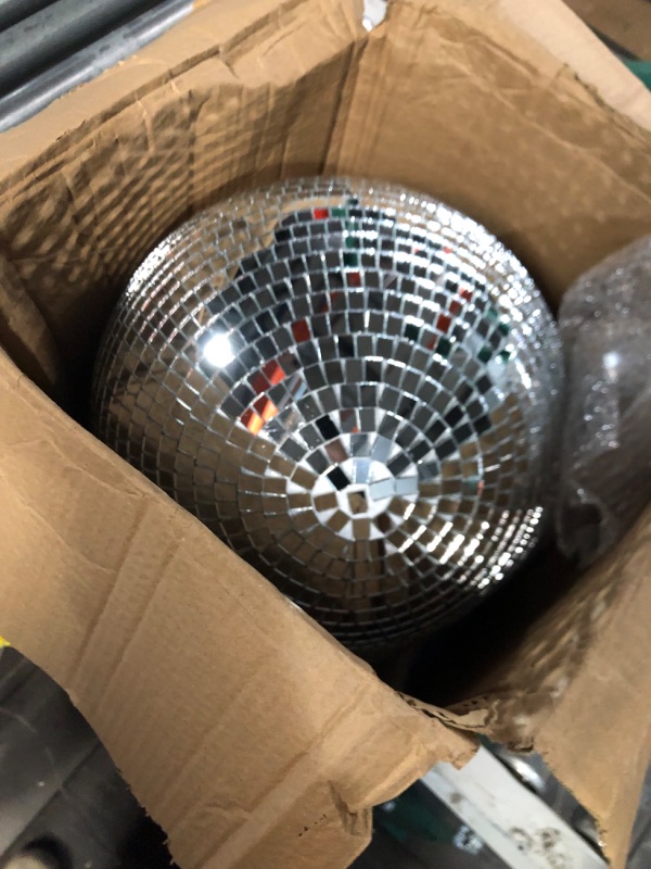 Photo 2 of **Missing item***4 pack Large Disco Ball Silver Hanging Disco Balls Reflective Mirror Ball Ornament for Party Holiday Wedding Dance and Music Festivals Decor Club Stage Props DJ Decoration (12 Inch, 3 Inch)