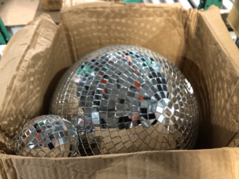 Photo 4 of **Missing item***4 pack Large Disco Ball Silver Hanging Disco Balls Reflective Mirror Ball Ornament for Party Holiday Wedding Dance and Music Festivals Decor Club Stage Props DJ Decoration (12 Inch, 3 Inch)