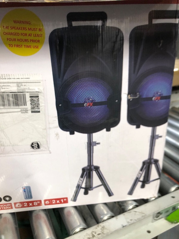 Photo 4 of PBX-800TWS 8-Inch Bluetooth Stereo PA System Comes with 2X 8 Speakers and 2X Stands, 2X Microphones, and a Remote Control