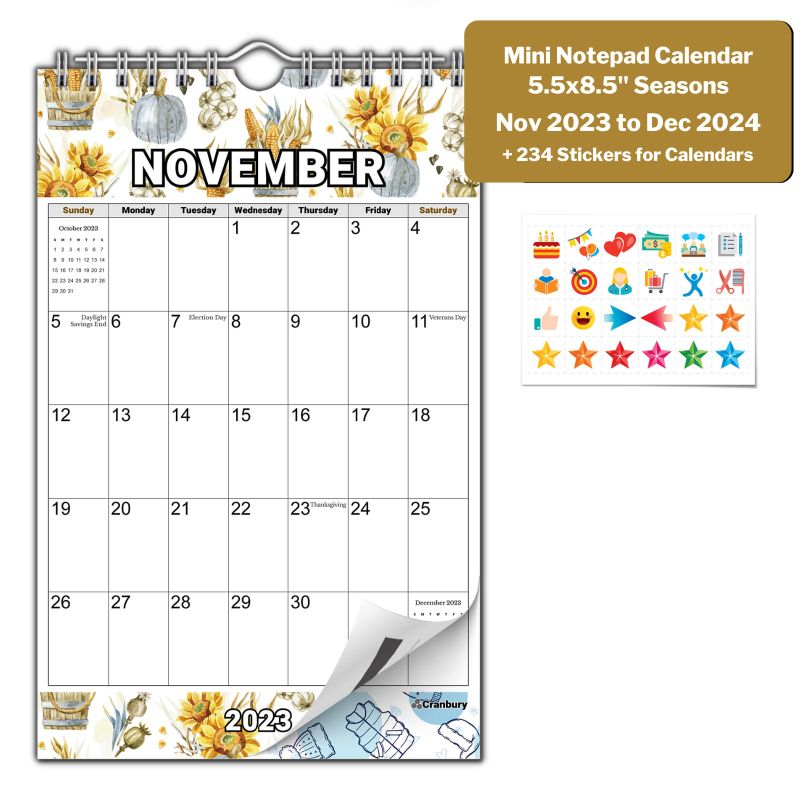 Photo 1 of CRANBURY Mini Wall Calendar 2024 (Seasons) - 5.5x8.5 Hanging Calendar, Use Nov 2023 to Dec 2024, Small Notepad Calendar, Little 2024 Calendar for Wall, Desk, Bulletin Board or Fridge Seasons Nov 2023 - Dec 2024 3pk