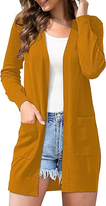 Photo 1 of FOLUNSI Women Cardigans Sweaters for Women Open Front Long Knitted with Pockets Size S