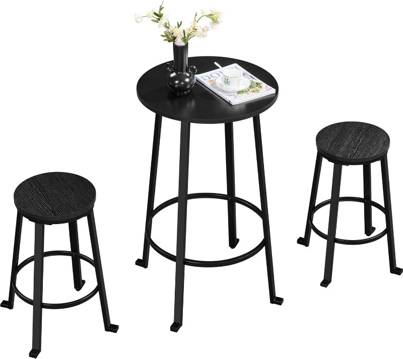 Photo 1 of Yaheetech Bar Table Set Bar Table and Chairs Set Dining Table Set Bar Table with Counter Height Bar Stools Set of 2 Industrial Table and Chairs Set for Small Space,Kitchen,Dining Room,Restaurant Black