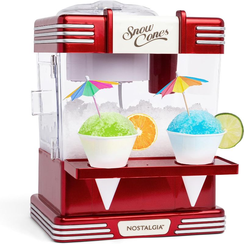 Photo 1 of ***SEE NOTES BELOW***Nostalgia Snow Cone Shaved Ice Machine - Retro Table-Top Slushie Machine Makes 20 Icy Treats - Includes 2 Reusable Plastic Cups & Ice Scoop - Retro Red
