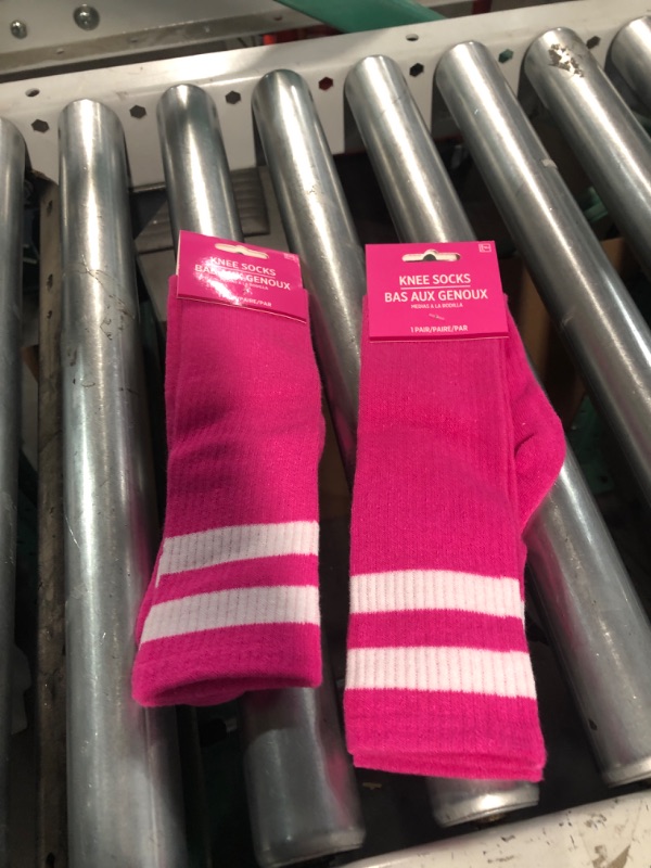 Photo 2 of 2 pack Pink Striped Knee Socks - One Size Fits Most (Pack of 2) - Perfect for Everyday Wear, Sports, and Fashion