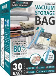 Photo 1 of 30 Pack Space Saver Bags (6 Jumbo/6 Large/6 Medium/6 Small/6 Roll) Compression Storage Bags for Comforters and Blankets, Vacuum Sealer Bags for Clothes Storage, Hand Pump Included
