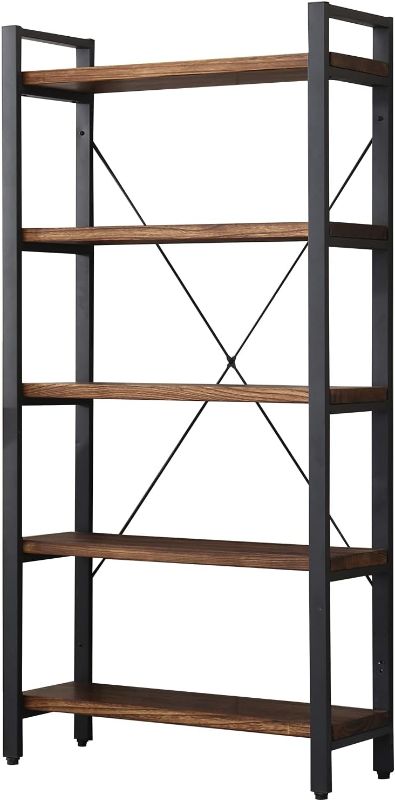 Photo 1 of **SEE NOTES BELOW**WH-AOERPUMY 5 Tier Bookcase, Solid Wood Bookshelf Rustic Vintage Industrial Etagere Bookcase, Metal and Wood Free Vintage Bookshelf, Retro Brown (Real Wood) (5-Tier)