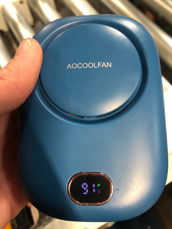 Photo 2 of AOCOOLFAN Mini Handheld Fan Portable Neck Fan Small Personal Fan USB Rechargeable 3 Speed Adjustable for Home Office Outdoor Travel (Blue)