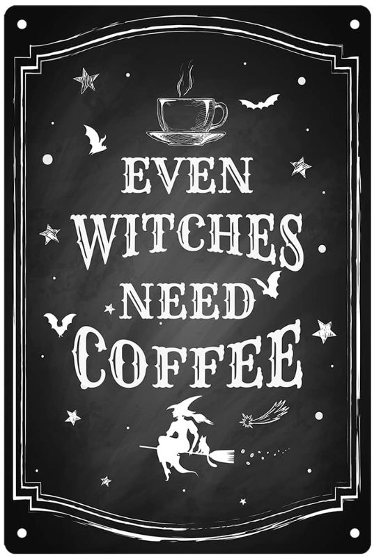 Photo 1 of 2 pack Black Witch Decor, Even Witches Need Coffee, Witch Kitchen Decor, Coffee Bar Decor, Kitchen Witch Coffee Sign, Vintage Halloween Decorations Indoor, Gothic Wall Decor, 11.75 X 7.8 Inches