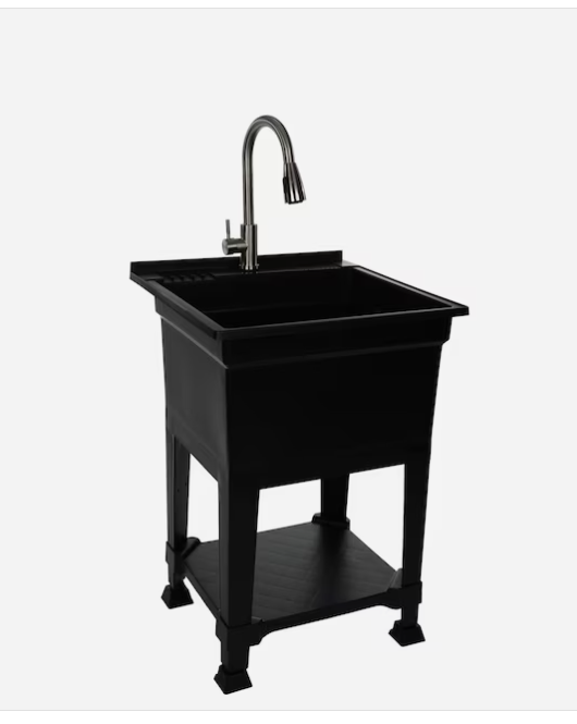 Photo 1 of **SEE NOTES**
Project Source 24-in x 24-in 1-Basin Black Freestanding Utility Tub with Drain with Faucet
