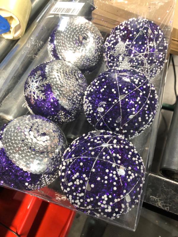 Photo 2 of 3.94" Christmas Ball Ornaments 6pcs Glitter  (Purple) 