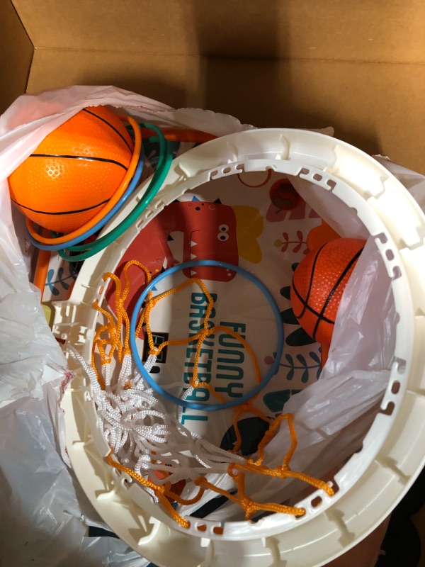 Photo 1 of 2In 1 Kids Basketball Foldable Hoop Indoor,Toss Rings Game with Ball and Electronic Scoreboard Suction
