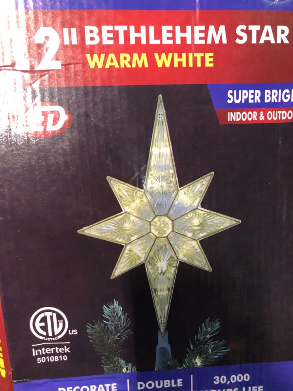 Photo 1 of GLOWNOVA 12" 11LED Lighted Christmas Tree Topper, Golden Bethlehem Star Treetop with Warm White Fairy Lights White