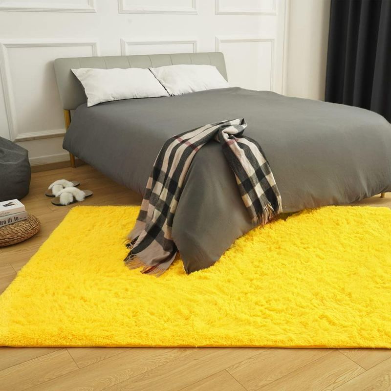 Photo 1 of Amearea Premium Soft Fluffy Rug 4x5.3 Feet, Fuzzy Area Rugs for Bedroom, Shag Carpet for Living Room Nursery Kids Room Decor, Comfortable Indoor Furry Dorm Carpets, Yellow