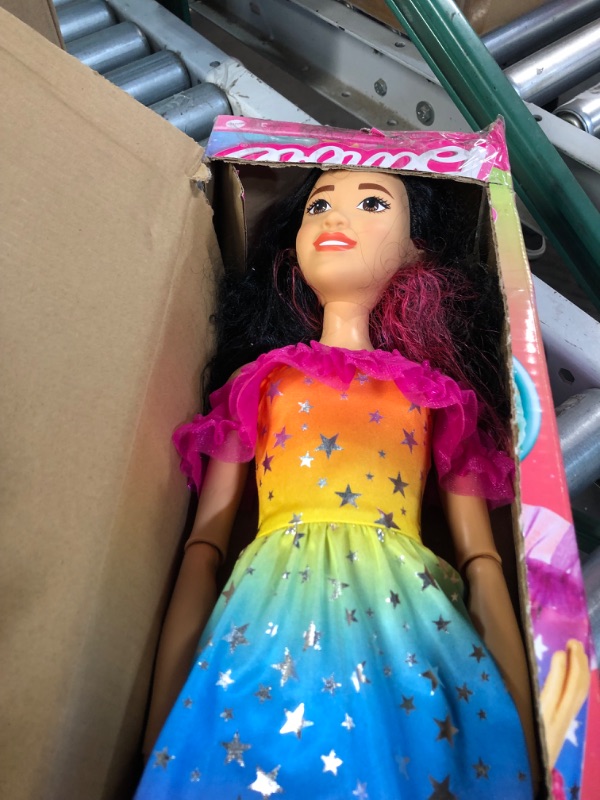 Photo 3 of **APPEARS USED HAIR IS TANGLED**
Barbie Large Doll with Black Hair, 28 Inches Tall, Rainbow Dress 