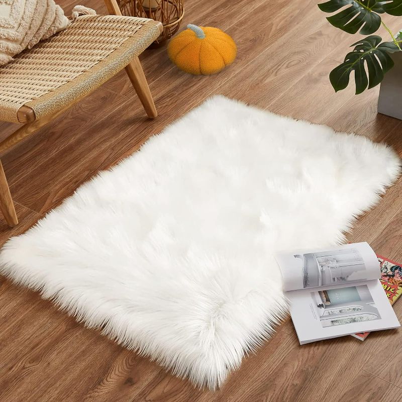 Photo 1 of 
Goolela Faux Fur Rug Throw Small White 2x3 Sheep Skin Fluffy Washable Rug for Bedroom Dorm Bedside Rug Luxury Roo