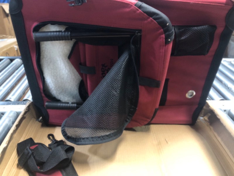 Photo 2 of  3-Door Folding Soft Dog Crate with Carrying Bag and Fleece Bed (2 Year Warranty), Indoor & Outdoor Pet Home (24" L x 18" W x 21" H, Maroon) 24"L x 18"W x 21"H Maroon