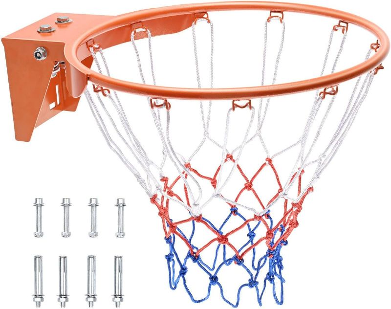 Photo 1 of VEVOR Basketball Rim, Wall Door Mounted Basketball Hoop, Heavy Duty Q235 Basketball Flex Rim Goal Replacement with Net, Standard 18" Indoor and Outdoor Hanging Basketball Hoop