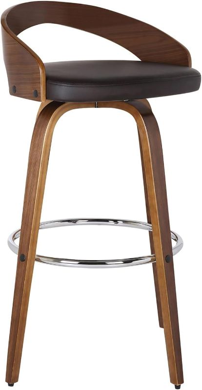 Photo 1 of Armen Living Sonia 26" Seat Height Mid Century Modern Swivel Bar Stool for Kitchen Island Counter in Brown Faux Leather and Walnut Wood