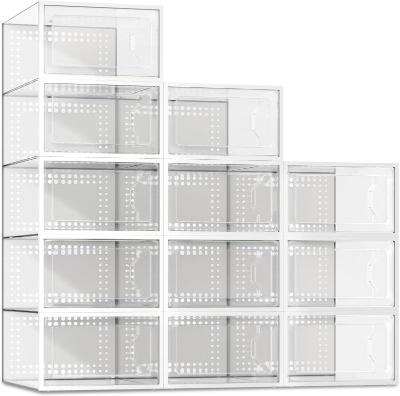 Photo 1 of 12 Pack Shoe Storage Box Clear Plastic Stackable Shoe Organizer for Closet Space Saving Shoe Rack Sneaker Container Bin Holder for Entryway