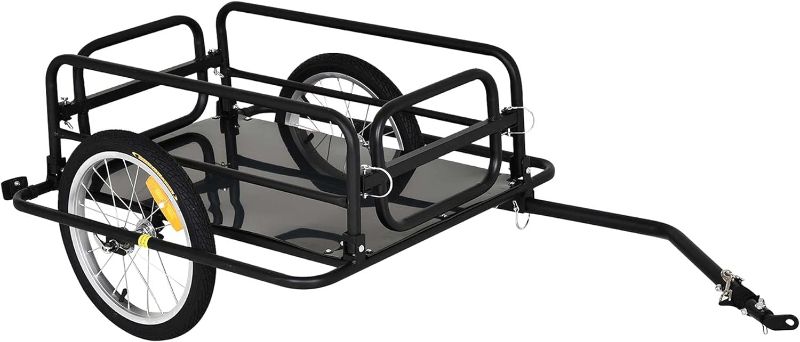 Photo 1 of (NON-REFUNDABLE) Aosom Wanderer Folding Bicycle Bike Cargo Storage Cart and Luggage Trailer with Hitch - Black
