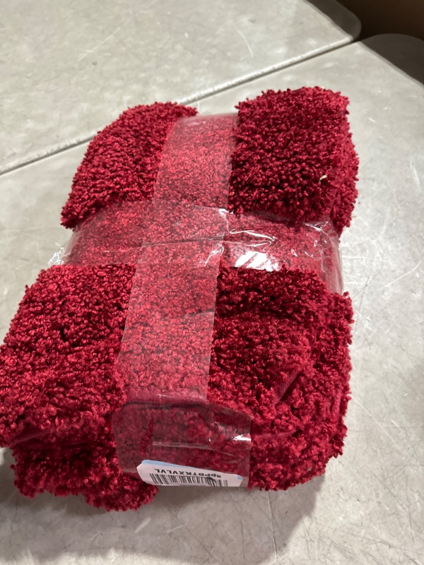 Photo 2 of  Shag Memory Foam Bath Mat Set red