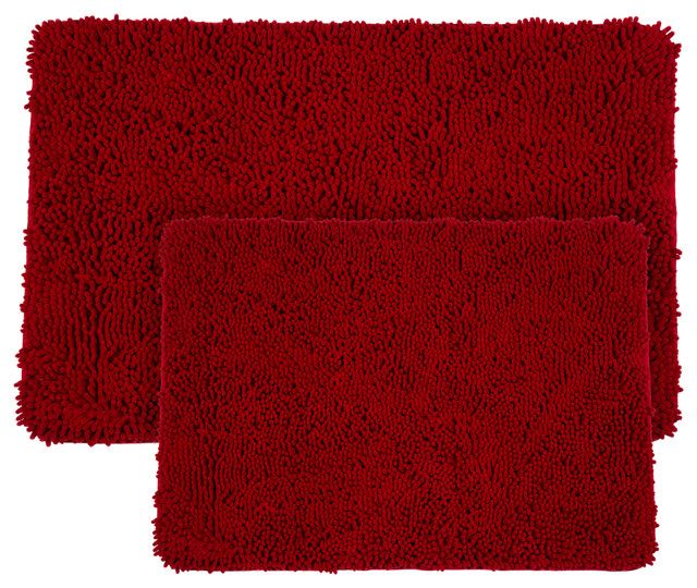 Photo 1 of  Shag Memory Foam Bath Mat Set red