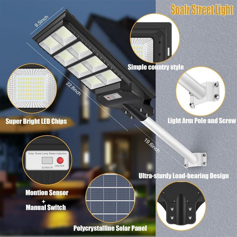 Photo 5 of (NON-REFUNDABLE) INSDEA 1500W LED Solar Street Light Motion Sensor, 120000LM IP66 Waterproof Security Solar Flood Lights Outdoor, Super Bright Dusk to Dawn Solar Lights for Outside Garden Yard Parking Lot (2PCS) Black 1500W-2PCS