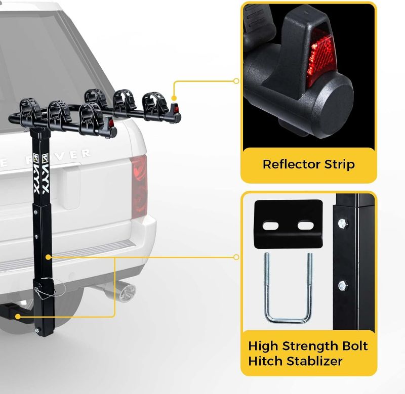 Photo 3 of (NON-REFUNDABLE) Bike Car Rack, 3 Bicycles Rack Mount Carrier with 2 in. Hitch Receiver, 143LBS Capacity Stable Steel Frame with Foldable and Tilt-Away Modes for Car SUV Truck Vans, Easy Assembly, Safe Locking, Black 3 Bike