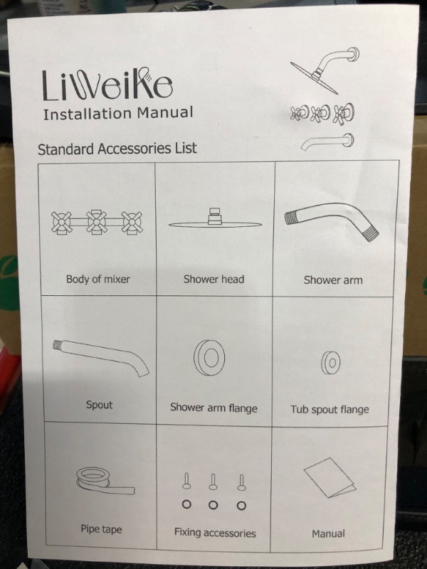 Photo 1 of **SIMILAR TO STOCK PHOTO** LIWEIKE 3 Handle Tub Shower Faucet Matte Black, Three Handles Shower Faucet Set with Tub Spout and Adjustable Shower Arm Extension 3 Valve Shower Faucet Kit in Rough 3 handles faucet with adjustable extension shower arm