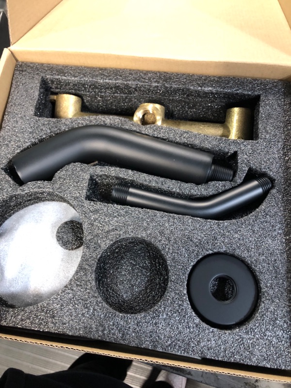 Photo 1 of **SIMILAR TO STOCK PHOTO** LIWEIKE 3 Handle Tub Shower Faucet Matte Black, Three Handles Shower Faucet Set with Tub Spout and Adjustable Shower Arm Extension 3 Valve Shower Faucet Kit in Rough 3 handles faucet with adjustable extension shower arm