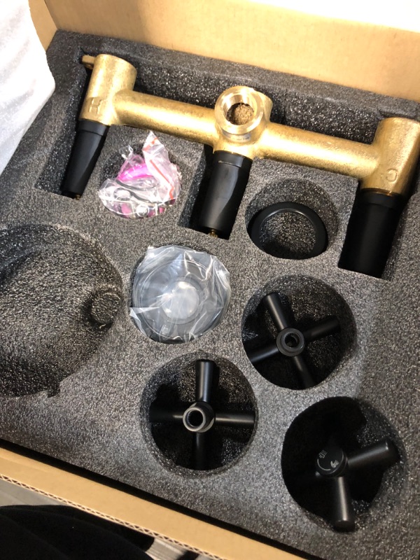 Photo 1 of **SIMILAR TO STOCK PHOTO** LIWEIKE 3 Handle Tub Shower Faucet Matte Black, Three Handles Shower Faucet Set with Tub Spout and Adjustable Shower Arm Extension 3 Valve Shower Faucet Kit in Rough 3 handles faucet with adjustable extension shower arm