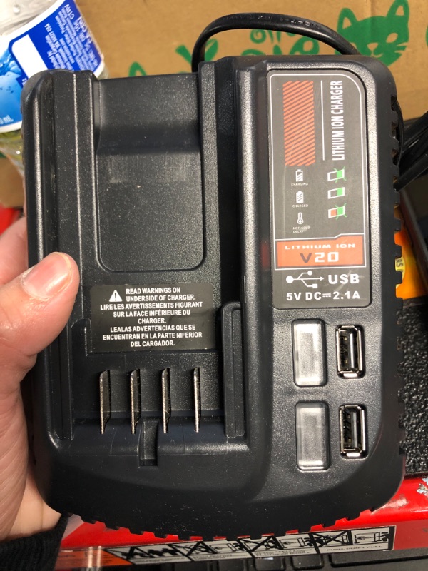 Photo 2 of CMCB104 V20 Battery Fast Charger Replacement for Craftsman V20 Craftsman 20V max Lithium Compact Batteries Lithium Battery CMCB202 CMCB204 CMCB206 with 2 USB Ports